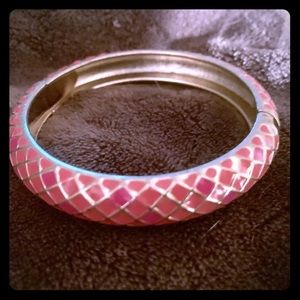 J CREW Gold & Pink Cross Gold Summer Enamel Cuff.